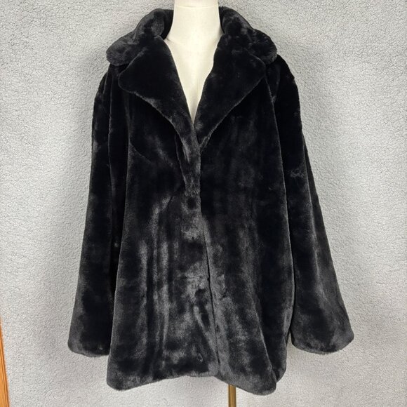 INC Women's Faux Fur Cozy Coat With Jacket Pockets Large Black New Without Tag's - Picture 1 of 8